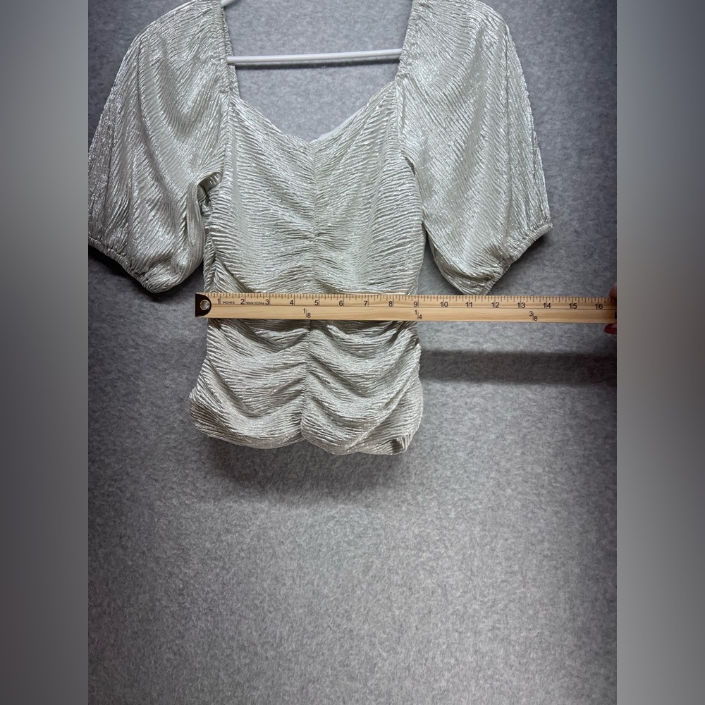 Lulu's Shimmering Silver Ruched Blouse - Picture 7 of 8